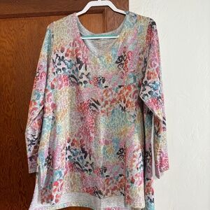 Quirky, Multi-colored V-Neck Leopard Print Sweater- Soft Surroundings